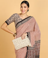 BLOCKS OF INDIA Hand Block Print Cotton Sarees For Women with Unstitched Blouse Piece Color 1