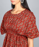 BLOCKS OF INDIA Cotton Hand Printed Short Kurti top for Women Red Buti