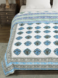 BLOCKS OF INDIA Hand Block Printed Cotton King Size Quilt (Grey Rose)