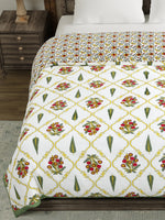 BLOCKS OF INDIA Hand Block Printed Cotton King Size Quilt (Green Patti)