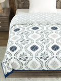 Cotton Single Size Quilt/ Rajai Hand Block Print for Light Winters (150x225 cm) (Royal Blue Motif)