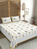 BLOCKS OF INDIA Hand Block Printed Cotton Super King Size Bedsheet(270x 270) (PALM TREE MUSTARD)