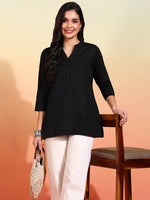 BLOCKS OF INDIA Cotton Hand Solid Color Kurti for Women - Black