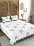 Hand Block Print Cotton King Size Bedsheet Green TOL