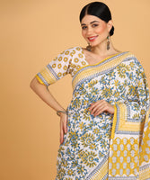 BLOCKS OF INDIA Hand Block Print Cotton Sarees For Women with Unstitched Blouse Piece Color 14