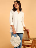 BLOCKS OF INDIA Cotton Hand Solid Color Kurti for Women - Natural White