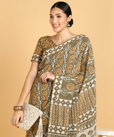 BLOCKS OF INDIA Hand Block Print Cotton Sarees For Women with Unstitched Blouse Piece Color 11
