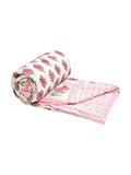Cotton Medium/Queen Size Quilt Hand Block Print for Light Winters (70 x 100 Inches) (Pink Rose)