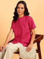 BLOCKS OF INDIA Cotton Solid Color Top for Women - Hot Pink