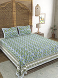 Hand Block Print Cotton King Size Bedsheet Grey Gad Buti