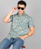 BLOCKS OF INDIA Cotton Hand Block Print Half Sleeves Summer Shirt for Men Grey Blocks