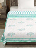 Cotton Single Size Quilt Hand Block Print for Light Winters (150x225 cm) (Light Green Tree)