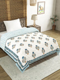Cotton Medium/Queen Size Quilt Hand Block Print for Light Winters (70 x 100 Inches) (Blue Buta)