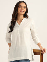 BLOCKS OF INDIA Cotton Hand Solid Color Kurti for Women - White