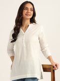 BLOCKS OF INDIA Cotton Hand Solid Color Kurti for Women - White