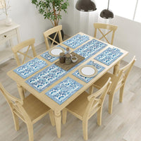 BLOCKS OF INDIA Hand Block Printed Cotton Table Runner, Mat and Napkin Set for Center/Dining Table (Blue jaal)