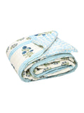 Cotton Medium/Queen Size Quilt Hand Block Print for Light Winters (70 x 100 Inches) (Blue Green Rose)