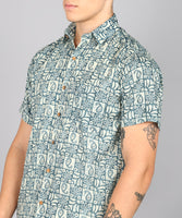 BLOCKS OF INDIA Cotton Hand Block Print Half Sleeves Summer Shirt for Men Grey Blocks