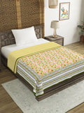Cotton Single Size Quilt Hand Block Print for Light Winters (150x225 cm) (Green gad buti)