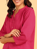 BLOCKS OF INDIA Cotton Hand Solid Color Kurti for Women - Hot Pink