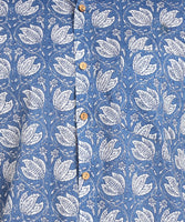BLOCKS OF INDIA Cotton Hand Block Print Half Sleeves Summer Shirt for Men (Blue Flower)