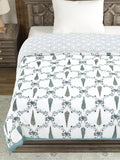 Cotton Single Size Quilt/ Rajai Hand Block Print for Light Winters (150x225 cm) (Grey Patti)