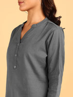 BLOCKS OF INDIA Cotton Hand Solid Color Kurti for Women - Grey