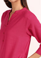 BLOCKS OF INDIA Cotton Hand Solid Long Kurti for Women Solid Pink