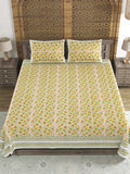 Hand Block Print Cotton King Size Bedsheet Green Gad Buti