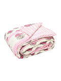 Cotton Medium/Queen Size Quilt Hand Block Print for Light Winters (70 x 100 Inches) (Pink Rose)