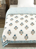Cotton Medium/Queen Size Quilt Hand Block Print for Light Winters (70 x 100 Inches) (Blue Buta)
