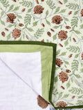 Hand Block Printed Cotton Summer Single Size Reversible Printed Malmal Dohar Open Green Motifs
