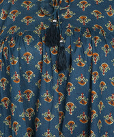 BLOCKS OF INDIA Cotton Hand Printed Short Kurti for Women Top Blue Buti