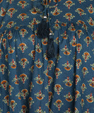 BLOCKS OF INDIA Cotton Hand Printed Short Kurti for Women Top Blue Buti