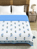 Hand Block Printed 100% Cotton Dohar King Size Reversible (Blue Green Flower)