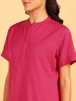 BLOCKS OF INDIA Cotton Solid Color Top for Women - Hot Pink