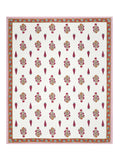 Hand Block Print Cotton King Size Bedsheet (Pink Rose)