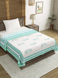 Cotton Single Size Quilt Hand Block Print for Light Winters (150x225 cm) (Light Green Tree)