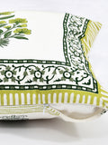 Rajasthani Handmade Hand Block Print Cotton Cushion Cover , Green Rose (5 Pcs)