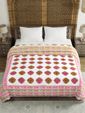 BLOCKS OF INDIA Hand Block Printed Cotton King Size Quilt (Pink Peach Rose)
