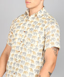 BLOCKS OF INDIA Cotton Hand Block Print Half Sleeves Summer Shirt for Men Brown Elephant