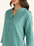 BLOCKS OF INDIA Cotton Hand Solid Color Kurti for Women - Green