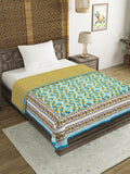 Cotton Single Size Quilt Hand Block Print for Light Winters (150x225 cm) (Blue gad buti)