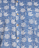 BLOCKS OF INDIA Cotton Hand Block Print Half Sleeves Summer Shirt for Men (Blue Flower)