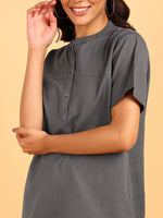 BLOCKS OF INDIA Cotton Solid Color Top for Women - Grey