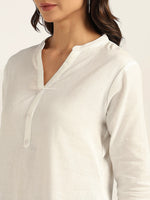 BLOCKS OF INDIA Cotton Hand Solid Color Kurti for Women - White