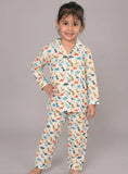 Cotton Hand Block Animal Print Nightwear For Kids Unisex