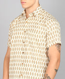 BLOCKS OF INDIA Cotton Hand Block Print Half Sleeves Summer Shirt for Men Yellow Buti
