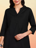 BLOCKS OF INDIA Cotton Hand Solid Color Kurti for Women - Black