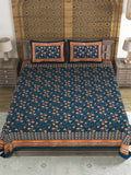 Hand Block Printed Cotton Super King Size Bedsheet(270x 270) (Batik Blue)